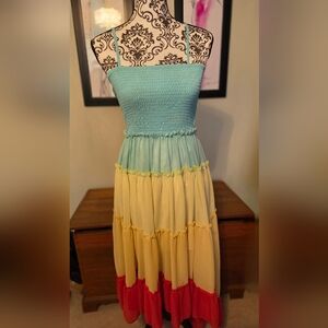 Colorful Spaghetti Strap High Low Dress